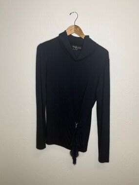 Elizabeth and James Black Long-Sleeve Turtleneck with Side Tie